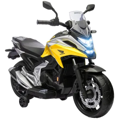 AIYAPLAY Motocicletă Electrică Copii, Licențiată Honda, Faruri Roți Antrenament, Galbenă | Aosom Romania