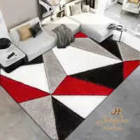 Covor 200x300cm pentru Dormitor si Living, Gri - Rosu - Alb - Negru