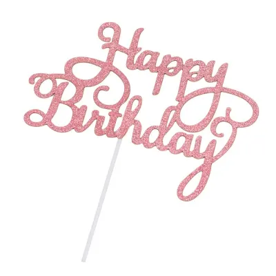 Decorațiune tort Happy Birthday - Roz (set 10 buc) 8x14cm - Default Title