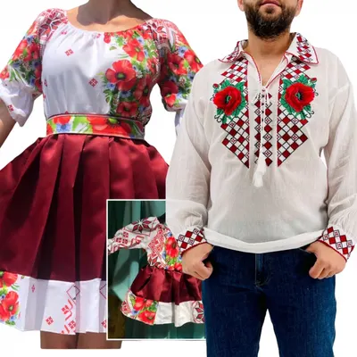 Set Cuplu Traditional 257 Camasa Traditionala si Rochie cu motive traditionale