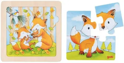 Puzzle cu fundal - Pui de animale, 4 piese, mai multe modele