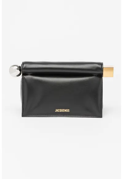 Geanta din piele cu maner si detaliu cu logo metalic Pochette Rond Carre - Negru
