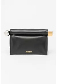 Geanta din piele cu maner si detaliu cu logo metalic Pochette Rond Carre - Negru