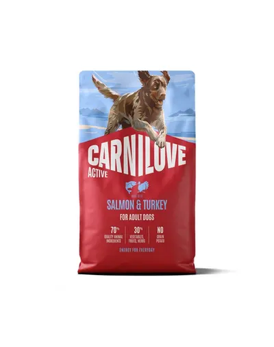 Hrană câini activi CARNILOVE Active Dog Salmon and Turkey Adult 4 kg somon și curcan