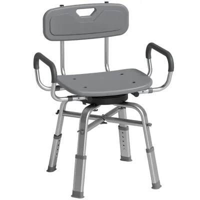 HOMCOM Scaun de Duș Rotativ cu Înălțime Reglabilă, Brațe și Spătar, Capacitate 150 kg, Gri | Aosom Romania