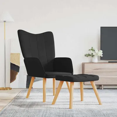 vidaXL Scaun de relaxare cu taburet, negru, textil
