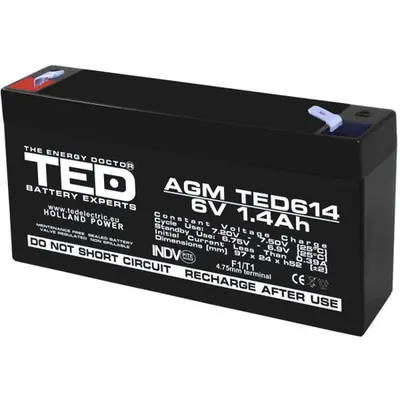 Acumulator 6V 1.4Ah F1, AGM VRLA, TED Electric TED002839
