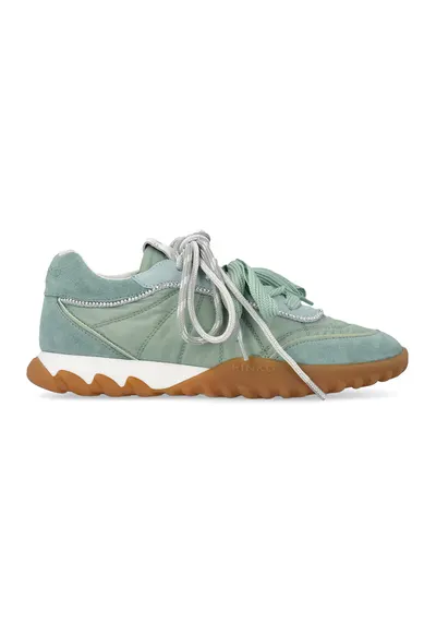 Pantofi sport din piele intoarsa si material textil cu strasuri Gea - Caramel/Alb murdar/Verde feriga