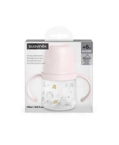 Cana cu cioc din silicon Bears Suavinex 150 ml roz