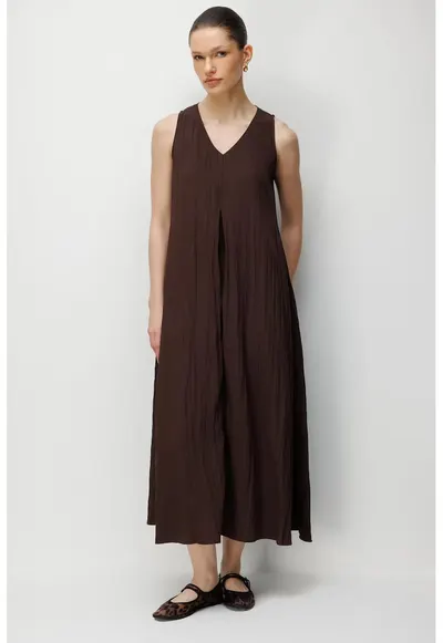 Rochie maxi dama - decolteu in V - maro