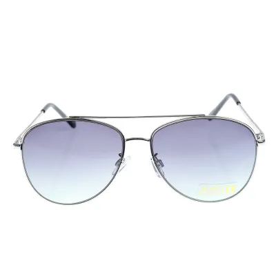 Ochelari de soare aviator cu rama metalica argintie si lentile degrade gri
