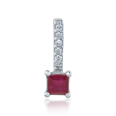 Pandantiv din aur alb cu rubin princess de 0.182ct si diamante de 0.03ct