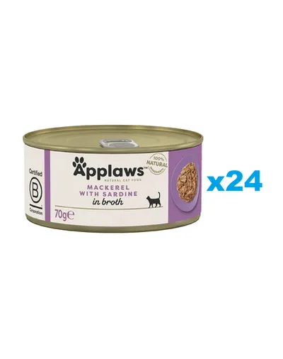 APPLAWS Cat Adult Mackerel with Sardine in Broth Set hrana umeda pisica, cu macrou si sardine in sos 24x70 g