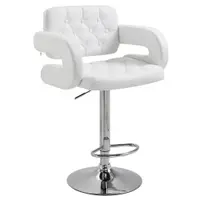 HOMCOM Scaun inalt de bar cu Spatar si Brate, Reglabil, Rotativ din Piele sintetica Alba, pentru Bucatarie sau Pub, 64x50x94-114cm | Aosom Romania
