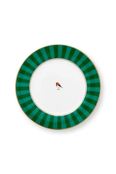 Farfurie din porțelan, Pip Studio, 21cm, Stripes Green, colecția Love Birds