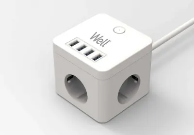 Prelungitor in forma de cub 3 prize + 4 x USB 3m Alb, EXTS-3S3M-PROT/USB4-WL