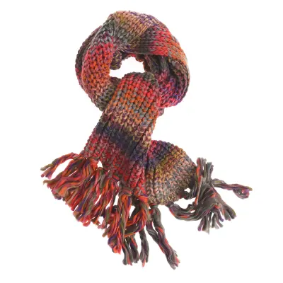 Fular gros tricotat multicolor cu franjuri
