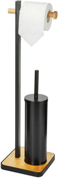 Suport pentru toaletă cu suport și perie Inter Ceramic - 3442B, negru/bambus