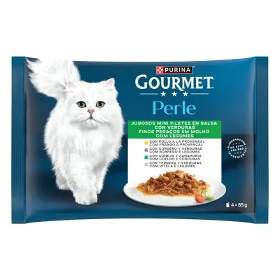 Set 4 buc x 85 gr Hrana umeda pentru pisici Gourmet Perle cu pui, miel, iepure vitel