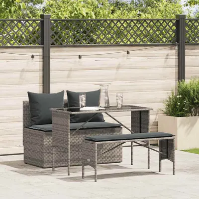 Gossi set mobilier de gradina cu perne, 3 piese, gri, poliratan