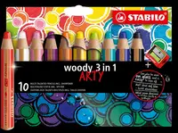Set de creioane colorate Stabilo Woody 3 in 1 - Arty, 10 culori , cu ascuțitor