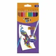 Creioane colorate Bic Kids Evolution Illusion, 12 culori, extra rezistente cu radiera, blister carton