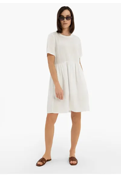 Rochie midi cu croiala dreapta - maneci scurti - buzunare - G-Awita - alb - Alb