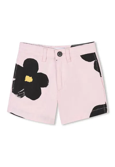 Pantaloni scurti din denim cu imprimeu floral - Negru/Roz pal