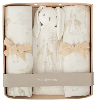Set de scutece și jucărie de alint Bimbidreams - Noe, White/Linen