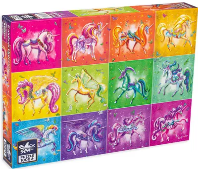 Puzzle Black Sea Premium din 1000 de piese - Unicorni colorați