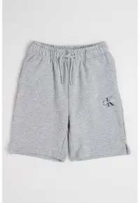 Pantaloni scurti de bumbac cu imprimeu logo discret - Gri melange