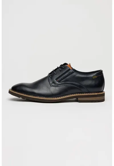 Pantofi derby din piele ecologica cu insertie elastica - Albastru ultramarin/Gri carbune