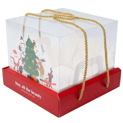 Cutie Crăciun premium cu capac transparent și decor 3D (set 10 buc)