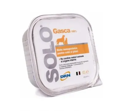 Hrana dietetica monoproteica pentru caini pisici Solo cu gasca 100 gr
