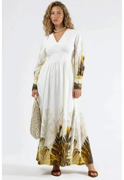 Rochie maxi - MSN - imprimeu floral tropical - alb - poliester