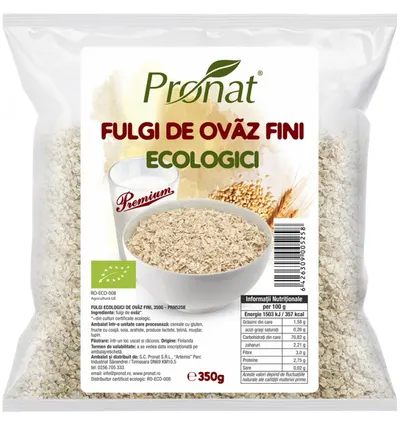 Fulgi de ovaz fini Bio, 350g, Pronat