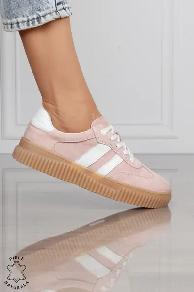 Pantofi Casual DAMA din Piele Naturala intoarsa, Model Retro CRL1531ROZ