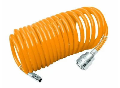Furtun Spiralat Aer 5M INGCO AH1051 – Polietilena Flexibila, Presiune Maxima 12 Bari, Cuplaj Rapid 1/4”