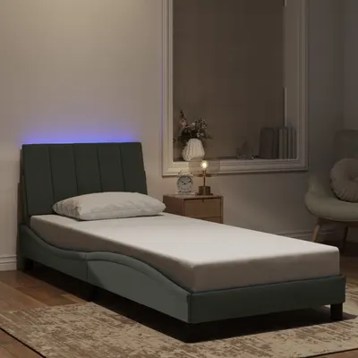 vidaXL Cadru de pat cu LED fără saltea, Hanko, gri deschis, 90x190 cm, catifea