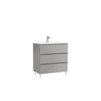 Set dulap baie 3 sertare Gala Shona cu lavoar Klea inclus, 80 cm, gri mat