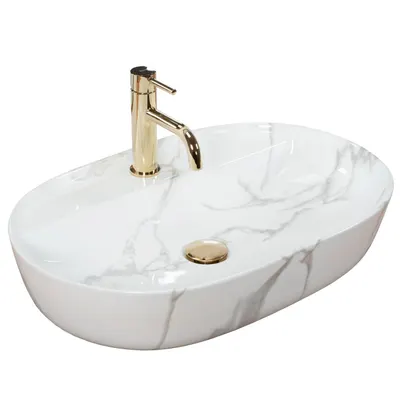 Lavoar cu montare pe blat 61x41 cm, imitatie piatra cu finisaj lucios, Rea Aura