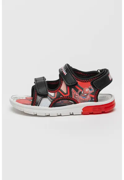 Sandale cu velcro si lumini Spider-man - Rosu/Alb/Negru