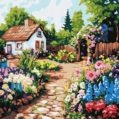 Set pentru pictură după numere Ideyka - Paturi de flori colorate, 30 x 30 cm