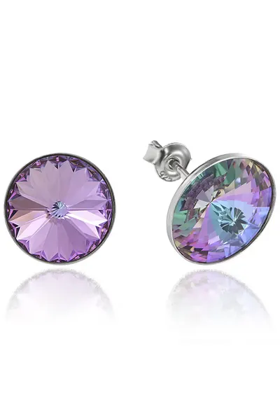Cercei Argint 925 placat cu rodiu cu cristale Swarovski® Rivoli 12mm - Violet