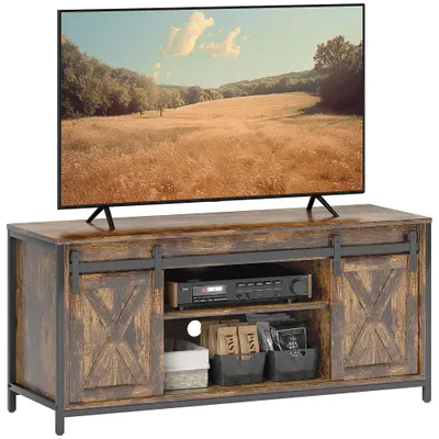 HOMCOM Stand TV Lowboard, Design industrial, pentru televizoare de 60'', 6 rafturi, 2 uși glisante, Maro/Negru | Aosom Romania