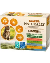 IAMS Naturally Adult Land&sea collection Hrana uscata pentru pisici adulte, cu mix de arome de carne si peste 4 x 85 g