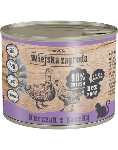 WIEJSKA ZAGRODA Adult Hrana umeda pentru pisici adulte, cu pui si rata 6x200 g