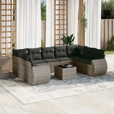 Gossi set mobilier de gradina cu perne, 10 piese, gri, poliratan