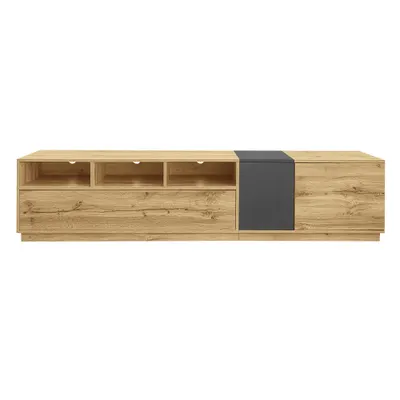 Comodă TV în culori contrastante, 200x45x45 cm, Culoare naturală+Gri