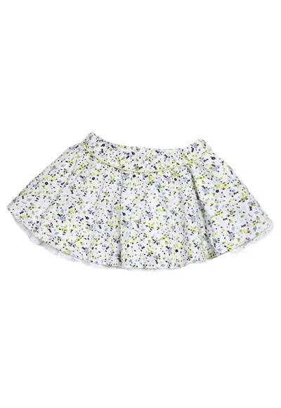 Fusta fetita alb - bumbac - model floral - croiala evazata - talie elastica